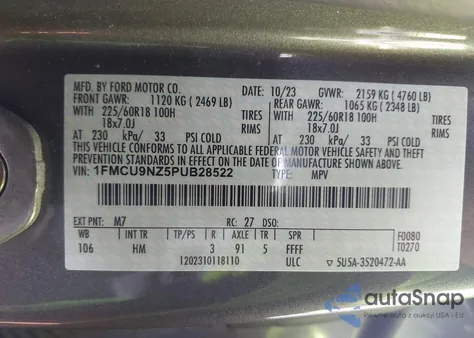 2023 Ford Escape St-Line Select z USA, uszkodzony, nr VIN 1FMCU9NZ5PUB28522